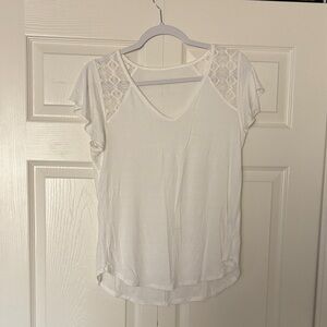 Grace & Lace White Lace Accent Short Sleeve Top
